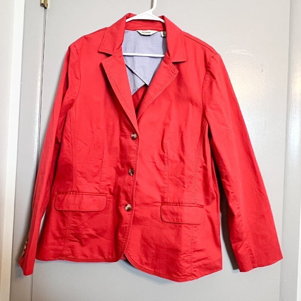 L.L. Bean Women's Cotton Canvas Stretch Blazer Twill Jacket Three Button Size XL
